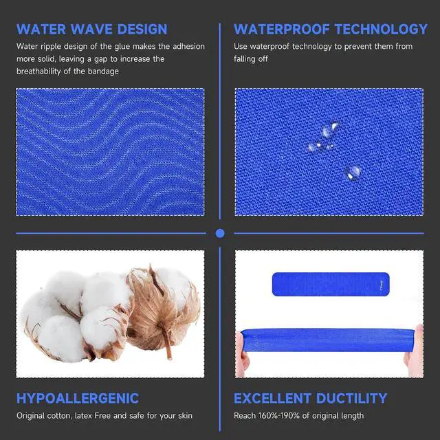Alt view image 2 of 6 - CKeep Kinesiology Tape, Uncut Premium Elastic Athletic Tape 2 Rolls, Blue | Original Cotton Latex Free Kinetic Tape, Breathable & Waterproof Sports Tape for Muscle and Joint Support, 2inch x 16ft