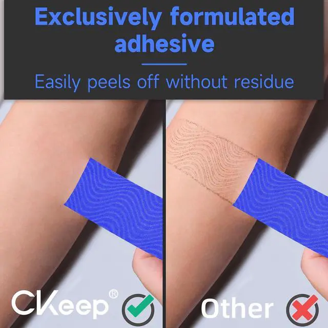 Alt view image 3 of 6 - CKeep Kinesiology Tape, Uncut Premium Elastic Athletic Tape 2 Rolls, Blue | Original Cotton Latex Free Kinetic Tape, Breathable & Waterproof Sports Tape for Muscle and Joint Support, 2inch x 16ft