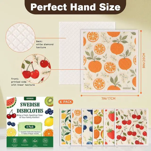 Alt view image 3 of 7 - Swedish Dishcloths for Kitchen, 6 Pack Reusable Paper Towels, Biodegradable Swedish Rags Dish Towels, Washable Absorbent Cellulose Sponge Cloths No Odor for Cleaning Home Kitchen