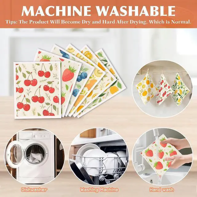 Alt view image 6 of 7 - Swedish Dishcloths for Kitchen, 6 Pack Reusable Paper Towels, Biodegradable Swedish Rags Dish Towels, Washable Absorbent Cellulose Sponge Cloths No Odor for Cleaning Home Kitchen