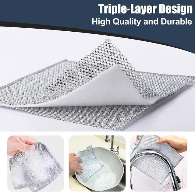Alt view image 3 of 7 - Navona 12 Pcs New Upgrade Steel Wire Dishcloth,Triple-Layer Steel Wire Cleaning Cloth,Powerful Cleaning Non-Scratch Wire Dishcloth Rag for Cookware, Sinks, Dishes, Stove Tops