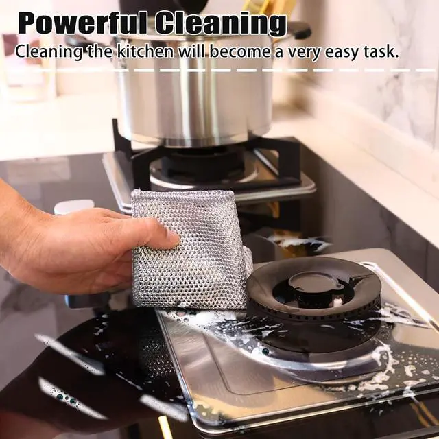 Alt view image 5 of 7 - Navona 12 Pcs New Upgrade Steel Wire Dishcloth,Triple-Layer Steel Wire Cleaning Cloth,Powerful Cleaning Non-Scratch Wire Dishcloth Rag for Cookware, Sinks, Dishes, Stove Tops