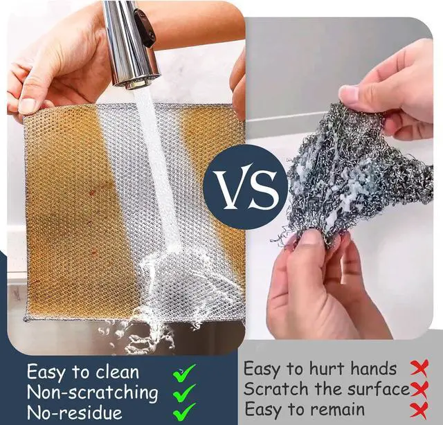 Alt view image 6 of 7 - Navona 12 Pcs New Upgrade Steel Wire Dishcloth,Triple-Layer Steel Wire Cleaning Cloth,Powerful Cleaning Non-Scratch Wire Dishcloth Rag for Cookware, Sinks, Dishes, Stove Tops