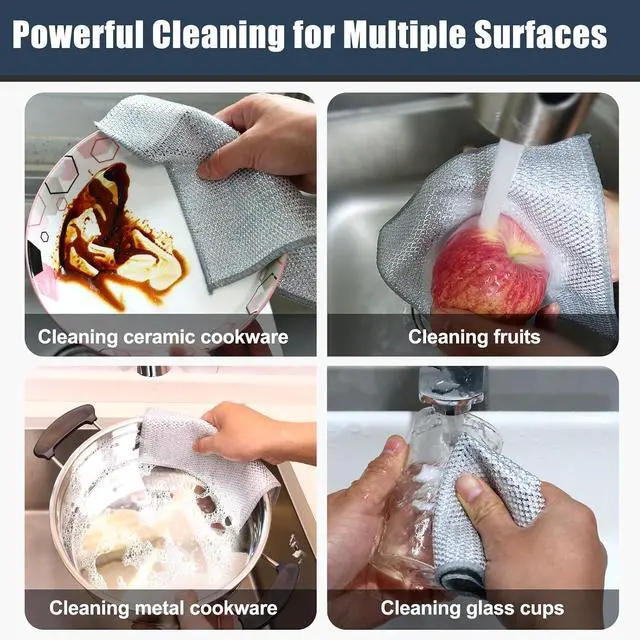 Alt view image 7 of 7 - Navona 12 Pcs New Upgrade Steel Wire Dishcloth,Triple-Layer Steel Wire Cleaning Cloth,Powerful Cleaning Non-Scratch Wire Dishcloth Rag for Cookware, Sinks, Dishes, Stove Tops