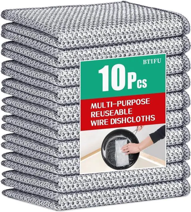 Main image of 10pcs Multipurpose Non Scratch Wire Dishcloth, Wet and Dry Clening | Reusable Silver Mesh Dishcloth, Safely Scrubs Tough Dirt for cookware, Sinks, Dishes, Stove Top (7.87x7.87 Inch)