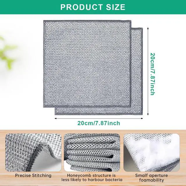 Alt view image 5 of 7 - 10pcs Multipurpose Non Scratch Wire Dishcloth, Wet and Dry Clening | Reusable Silver Mesh Dishcloth, Safely Scrubs Tough Dirt for cookware, Sinks, Dishes, Stove Top (7.87x7.87 Inch)