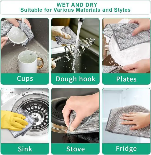 Alt view image 6 of 7 - 10pcs Multipurpose Non Scratch Wire Dishcloth, Wet and Dry Clening | Reusable Silver Mesh Dishcloth, Safely Scrubs Tough Dirt for cookware, Sinks, Dishes, Stove Top (7.87x7.87 Inch)