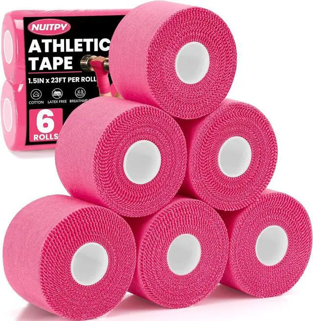 Main image of NUITPY 6 Pack Athletic Tape, Pink Sports Tape, Easy Tear Wrist Tape | Strong Adhesion Tapes for Boxing, Gymnastics, Hockey, Soccer, Lacrosse and First Aid(1.5in x 138ft Total)