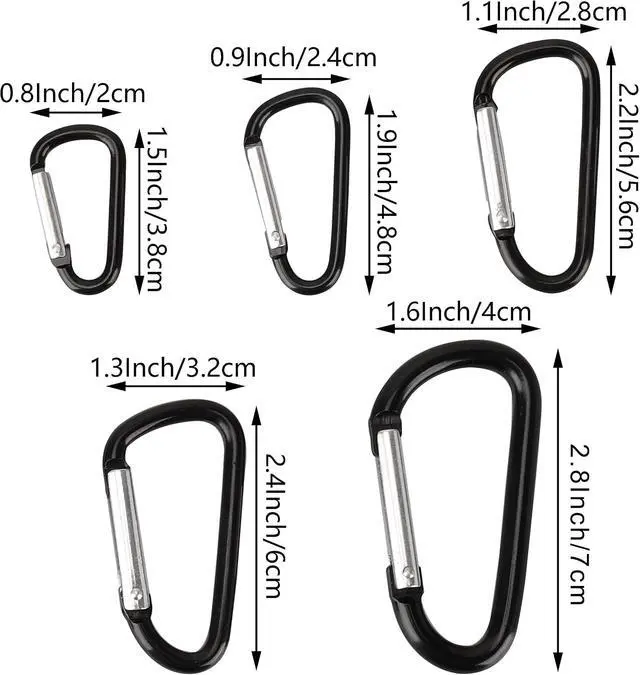 Alt view image 2 of 6 - SWATOM Aluminum Carabiner Clip Snap Hook Keyring 1.5/1.9/2.2/2.4/2.8 Inch Carabiners Keychains Black(10P/20P)