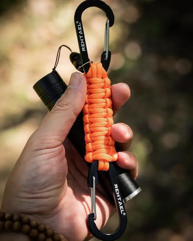 Alt view image 3 of 6 - Paracord Braided Carabiner Keychain Lanyard Strap, Hanger Stroller Hook w/2 Carabiner Clips for Water Bottle Backpack