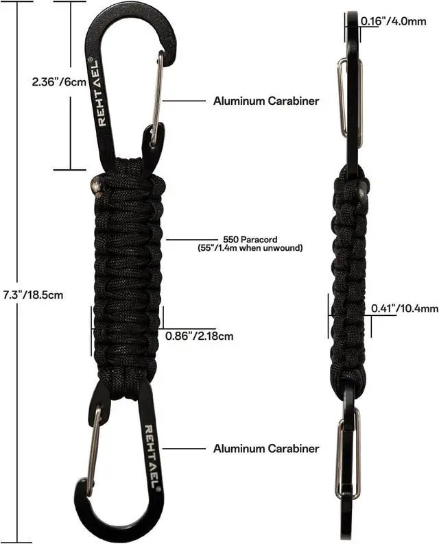 Alt view image 6 of 6 - Paracord Braided Carabiner Keychain Lanyard Strap, Hanger Stroller Hook w/2 Carabiner Clips for Water Bottle Backpack