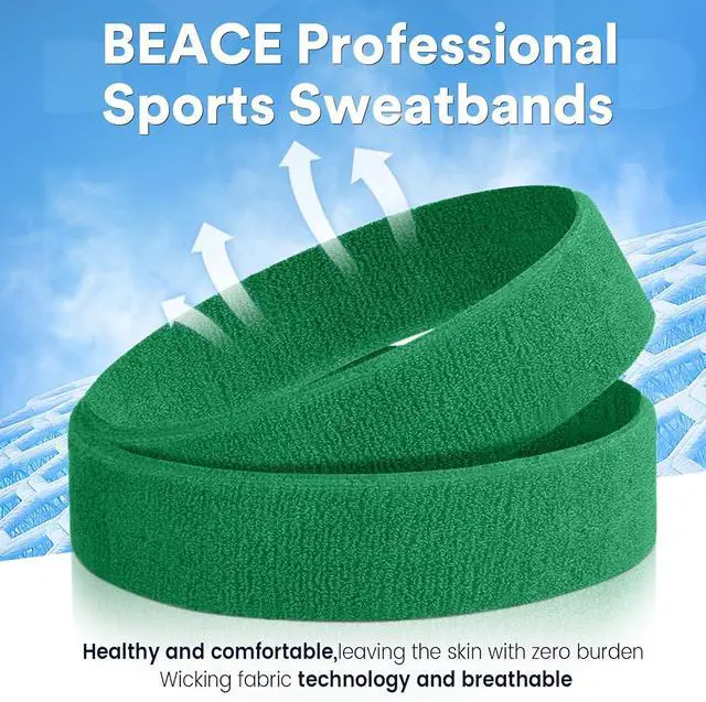 Alt view image 3 of 7 - BEACE Sweatbands Sports Headband for Men & Women - Moisture Wicking Athletic Cotton Terry Cloth Sweatband for Tennis, Basketball, Running, Gym, Working Out