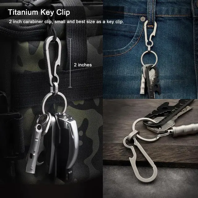 Alt view image 2 of 7 - PJYTAC Titanium Carabiner Keychain Clip for Keys, 2/2.6 Inch Small | Heavy Duty, Key Holder, Quick Release, Ultra Light, Bottle Opener, Hypoallergenic, Valentines Day Gift for Him Men