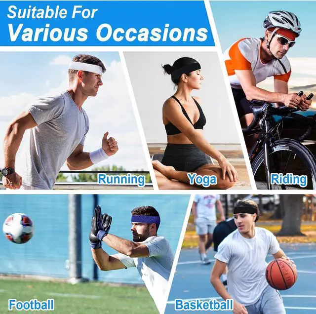 Alt view image 3 of 7 - Sweatbands Sport Headbands for Men & Women, Sweat Head Bands Moisture Wicking Sport Headband Cotton Sweatbands for Basketball, Athletic Exercise, Running