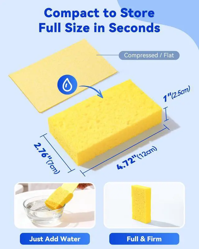Alt view image 2 of 7 - Temede Cellulose Sponges, Heavy Duty Kitchen Sponges, Non-Scratch, 6 Pack | Pop-Up Compressed Cellulose Dish Sponges, with a Durable and Firm Texture for Cookware, Bathroom and Household Cleaning