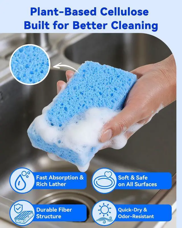 Alt view image 3 of 7 - Temede Cellulose Sponges, Heavy Duty Kitchen Sponges, Non-Scratch, 6 Pack | Pop-Up Compressed Cellulose Dish Sponges, with a Durable and Firm Texture for Cookware, Bathroom and Household Cleaning