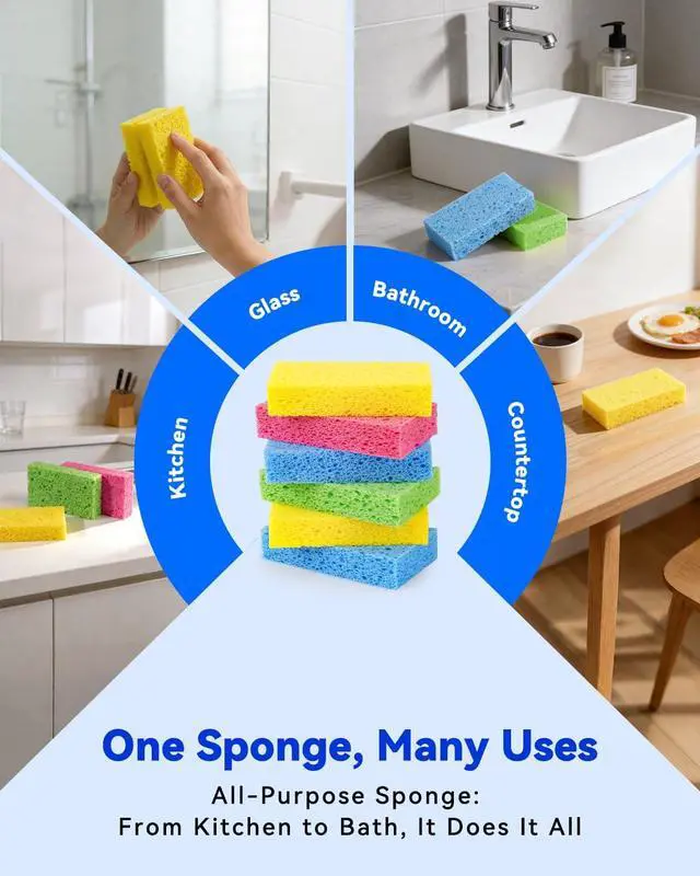 Alt view image 6 of 7 - Temede Cellulose Sponges, Heavy Duty Kitchen Sponges, Non-Scratch, 6 Pack | Pop-Up Compressed Cellulose Dish Sponges, with a Durable and Firm Texture for Cookware, Bathroom and Household Cleaning