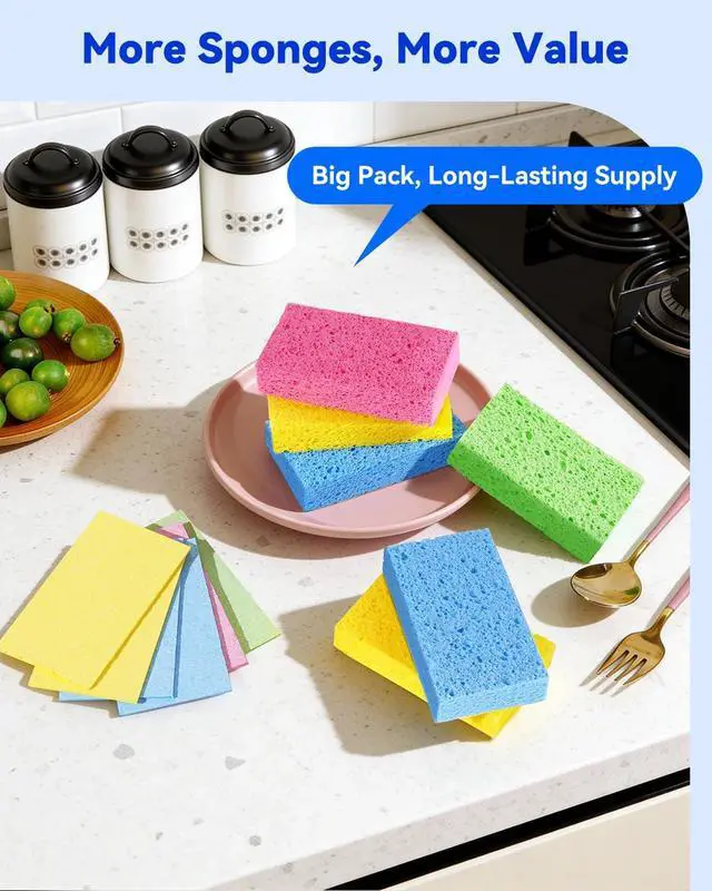 Alt view image 7 of 7 - Temede Cellulose Sponges, Heavy Duty Kitchen Sponges, Non-Scratch, 6 Pack | Pop-Up Compressed Cellulose Dish Sponges, with a Durable and Firm Texture for Cookware, Bathroom and Household Cleaning