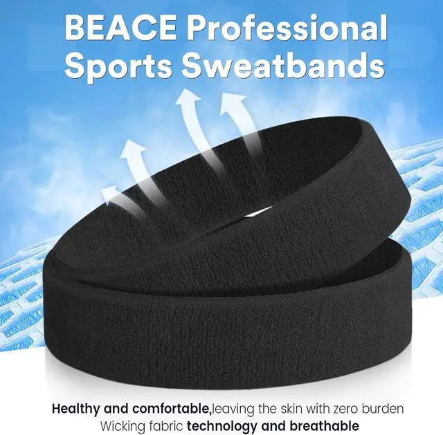Alt view image 4 of 7 - BEACE Sweatbands Sports Headband for Men & Women - Moisture Wicking Athletic Cotton Terry Cloth Sweatband for Tennis, Basketball, Running, Gym, Working Out