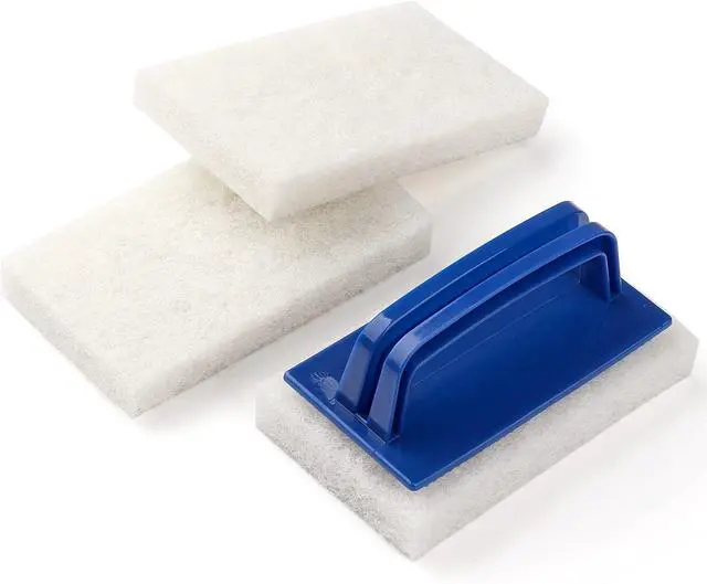 Main image of Handled Bath Scrubber, Bathroom Scouring Pad, Heavy Duty Cleaning Sponge Scrub Brush, Non-Scratch Remove Soap Scum, for Cleaning Shower Tile Bathtube Sink Spas Hot Tubs, Swimming Pool Step & Corner