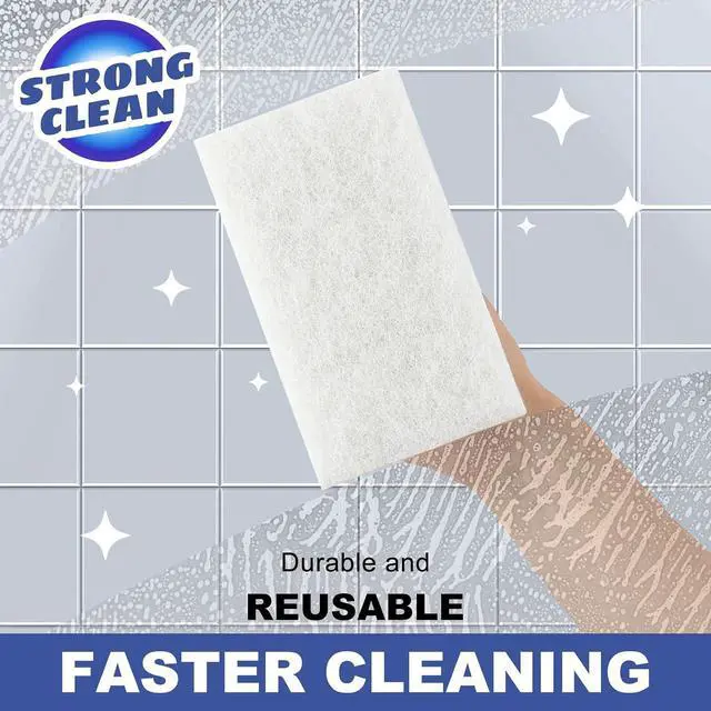 Alt view image 2 of 7 - Handled Bath Scrubber, Bathroom Scouring Pad, Heavy Duty Cleaning Sponge Scrub Brush, Non-Scratch Remove Soap Scum, for Cleaning Shower Tile Bathtube Sink Spas Hot Tubs, Swimming Pool Step & Corner
