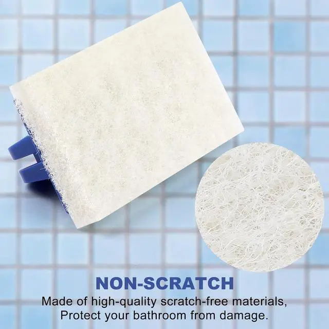 Alt view image 3 of 7 - Handled Bath Scrubber, Bathroom Scouring Pad, Heavy Duty Cleaning Sponge Scrub Brush, Non-Scratch Remove Soap Scum, for Cleaning Shower Tile Bathtube Sink Spas Hot Tubs, Swimming Pool Step & Corner