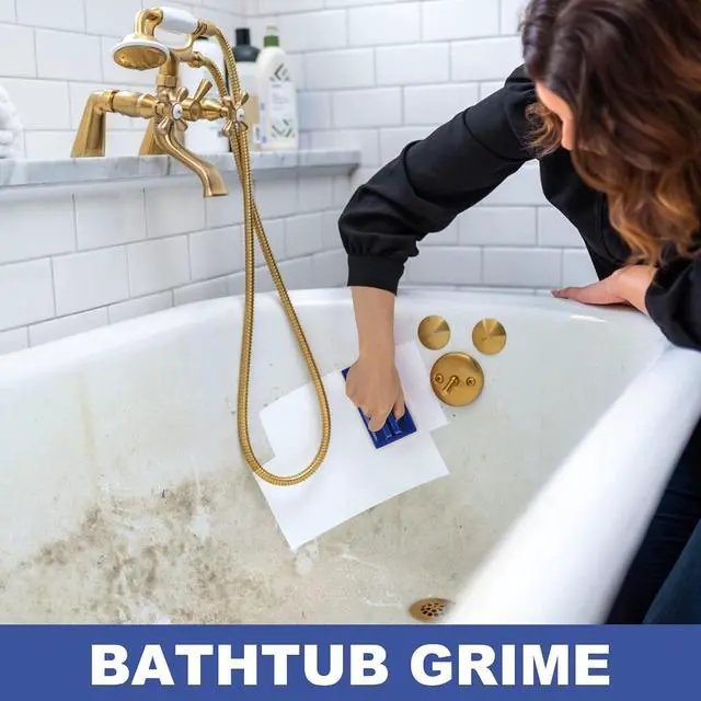 Alt view image 4 of 7 - Handled Bath Scrubber, Bathroom Scouring Pad, Heavy Duty Cleaning Sponge Scrub Brush, Non-Scratch Remove Soap Scum, for Cleaning Shower Tile Bathtube Sink Spas Hot Tubs, Swimming Pool Step & Corner