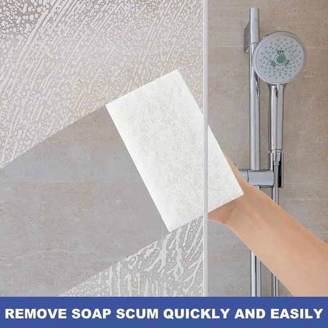 Alt view image 5 of 7 - Handled Bath Scrubber, Bathroom Scouring Pad, Heavy Duty Cleaning Sponge Scrub Brush, Non-Scratch Remove Soap Scum, for Cleaning Shower Tile Bathtube Sink Spas Hot Tubs, Swimming Pool Step & Corner