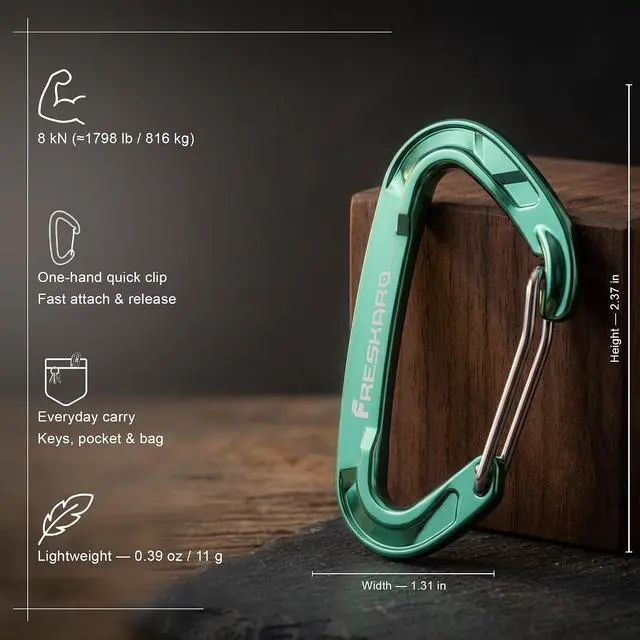 Alt view image 2 of 7 - FresKaro 5pcs Nano Carabiner Clips, 8kN 1798lbs, Small Sturdy, Reliable Time-Tested Strong Spring Wiregate, Mini Size 2.37inch, Choice of 5colors