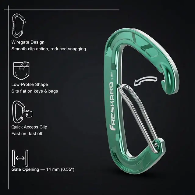 Alt view image 3 of 7 - FresKaro 5pcs Nano Carabiner Clips, 8kN 1798lbs, Small Sturdy, Reliable Time-Tested Strong Spring Wiregate, Mini Size 2.37inch, Choice of 5colors