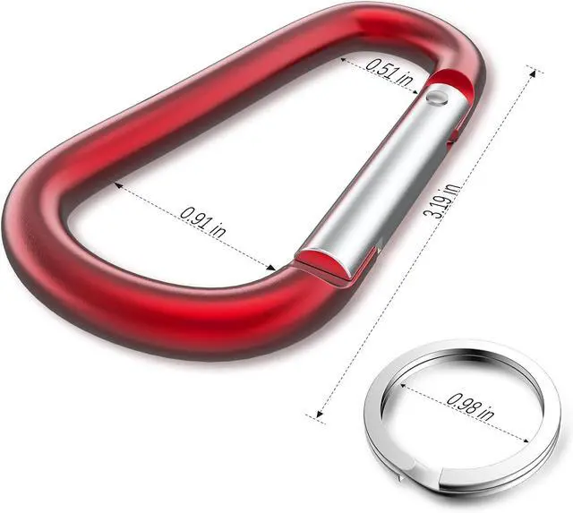 Alt view image 2 of 6 - sprookber 3" Aluminum Carabiner D Ring, Caribeener Clips, Spring Snap Hook for Keychain Clip, Set of 10