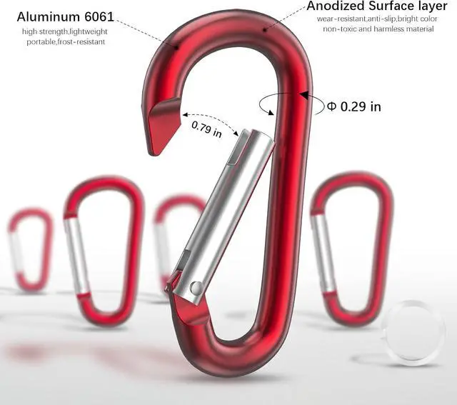 Alt view image 4 of 6 - sprookber 3" Aluminum Carabiner D Ring, Caribeener Clips, Spring Snap Hook for Keychain Clip, Set of 10