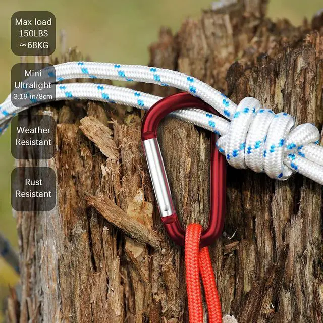 Alt view image 5 of 6 - sprookber 3" Aluminum Carabiner D Ring, Caribeener Clips, Spring Snap Hook for Keychain Clip, Set of 10