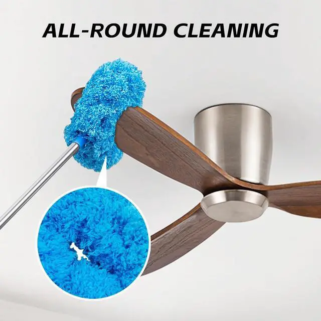 Alt view image 2 of 7 - DRQ Ceiling Fan Cleaner Duster with 13-48 in Extension Pole, Blue | Detachable, Washable Microfiber Brush Head Is Reusable for Ceiling Fan Blades, Walls, Bookshelves, Door Tops and Window Tops