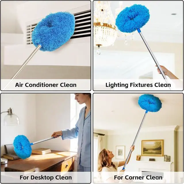 Alt view image 6 of 7 - DRQ Ceiling Fan Cleaner Duster with 13-48 in Extension Pole, Blue | Detachable, Washable Microfiber Brush Head Is Reusable for Ceiling Fan Blades, Walls, Bookshelves, Door Tops and Window Tops