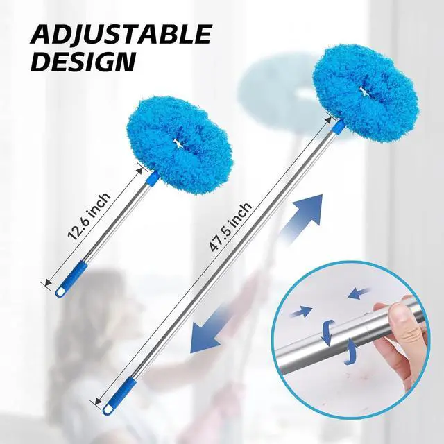 Alt view image 4 of 7 - DRQ Ceiling Fan Cleaner Duster with 13-48 in Extension Pole, Blue | Detachable, Washable Microfiber Brush Head Is Reusable for Ceiling Fan Blades, Walls, Bookshelves, Door Tops and Window Tops