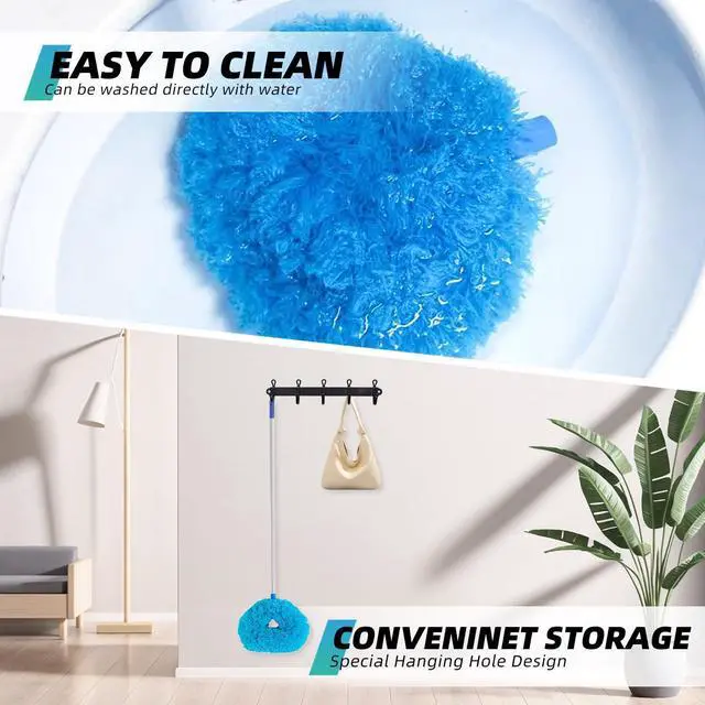 Alt view image 5 of 7 - DRQ Ceiling Fan Cleaner Duster with 13-48 in Extension Pole, Blue | Detachable, Washable Microfiber Brush Head Is Reusable for Ceiling Fan Blades, Walls, Bookshelves, Door Tops and Window Tops