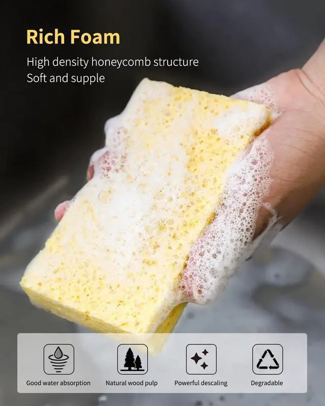 Alt view image 2 of 7 - 6 Pack Green Cellulose Scrub Sponges Non-Scratch Heavy Duty for Kitchen | Cellulose, Pop-Up, Eco-Friendly, Heavy Duty, Non-Scratch, Kitchen, Bathroom, Multipurpose, Odor Resistant