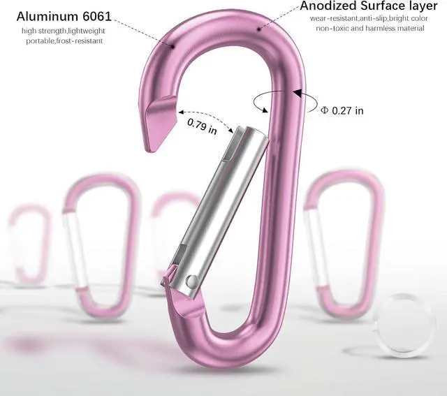 Alt view image 4 of 7 - sprookber 3" Aluminum Carabiner D Ring, Caribeener Clips, Spring Snap Hook for Keychain Clip, Set of 10