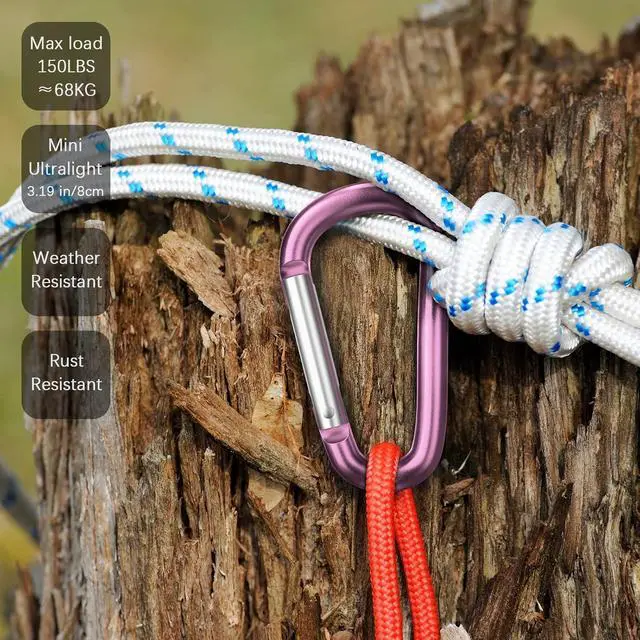 Alt view image 5 of 7 - sprookber 3" Aluminum Carabiner D Ring, Caribeener Clips, Spring Snap Hook for Keychain Clip, Set of 10
