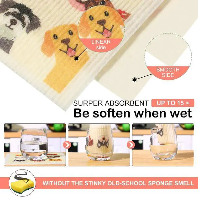 Alt view image 2 of 6 - Patelai 6 Pcs Dog Swedish Cleaning Dishcloths, Kitchen Dish Towels | Reliable Dish Towels, Dogs Cleaning Wipes for Kitchen Bathroom Office Wedding Housewarming, Absorbent and Fast Drying,
