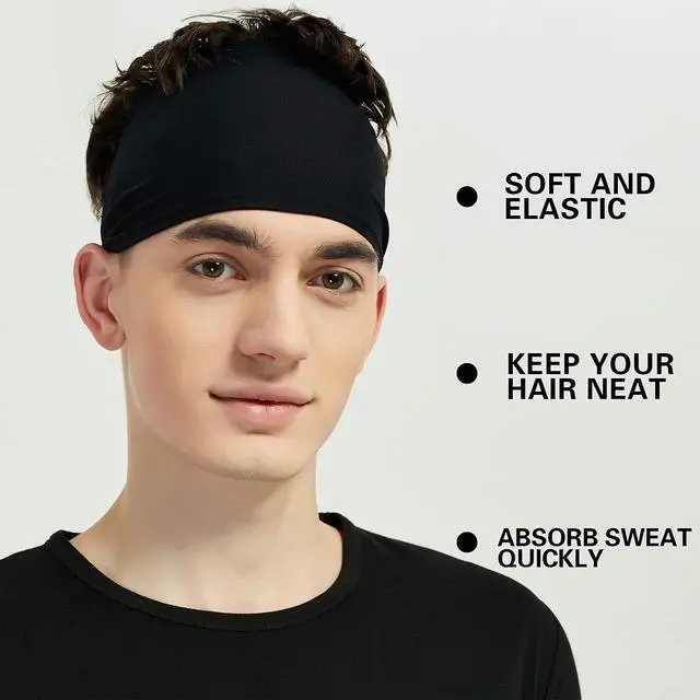 Alt view image 2 of 7 - Pilamor Sports Headbands for Men 5 Pack,Sweatbands for Men Workout,Running | Moisture Wicking,Absorbing Sweat Headbands Stay in Place ,Hairbands for Women and Men Gym,Cycling,Football,Yoga