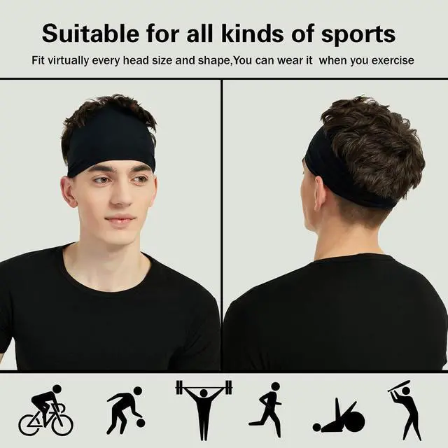 Alt view image 3 of 7 - Pilamor Sports Headbands for Men 5 Pack,Sweatbands for Men Workout,Running | Moisture Wicking,Absorbing Sweat Headbands Stay in Place ,Hairbands for Women and Men Gym,Cycling,Football,Yoga