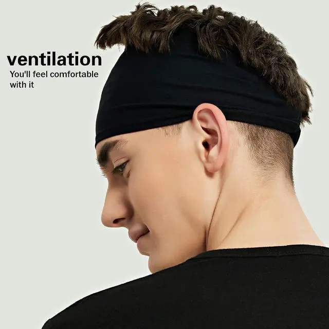 Alt view image 4 of 7 - Pilamor Sports Headbands for Men 5 Pack,Sweatbands for Men Workout,Running | Moisture Wicking,Absorbing Sweat Headbands Stay in Place ,Hairbands for Women and Men Gym,Cycling,Football,Yoga