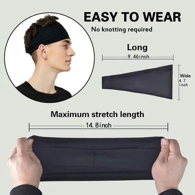 Alt view image 5 of 7 - Pilamor Sports Headbands for Men 5 Pack,Sweatbands for Men Workout,Running | Moisture Wicking,Absorbing Sweat Headbands Stay in Place ,Hairbands for Women and Men Gym,Cycling,Football,Yoga