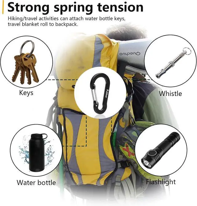 Alt view image 3 of 6 - Aluminum Carabiner Clips- Set of 20,Carabiner Clip 2 inch
