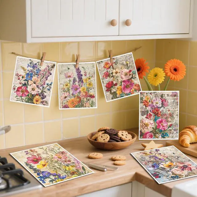 Alt view image 5 of 6 - Vintage Flower Swedish Dishcloths for Kitchen - 6PCS Floral Swedish Cloths for Washing Dishes Reusable, Wildflower Washable Kitchen Towels, Reusable Sponge Cloths for Home Party Housewarming