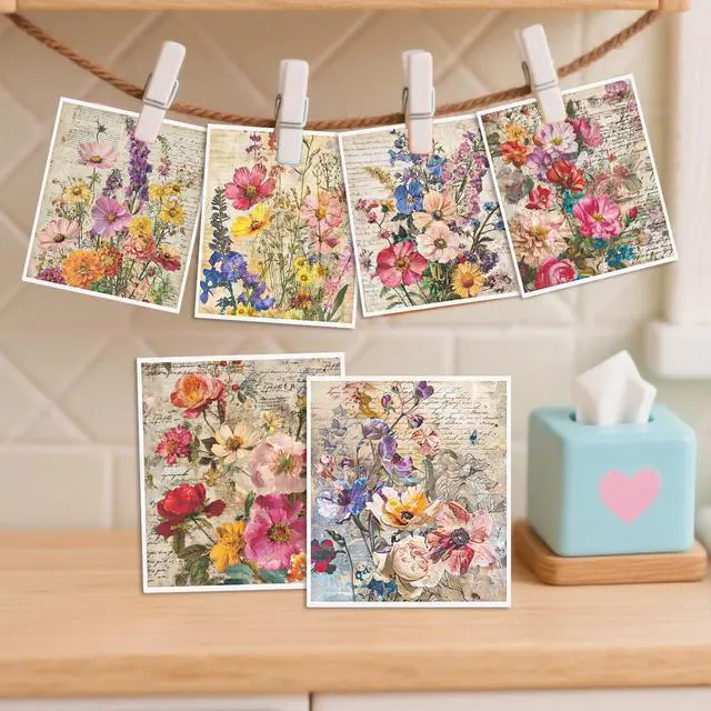 Alt view image 6 of 6 - Vintage Flower Swedish Dishcloths for Kitchen - 6PCS Floral Swedish Cloths for Washing Dishes Reusable, Wildflower Washable Kitchen Towels, Reusable Sponge Cloths for Home Party Housewarming