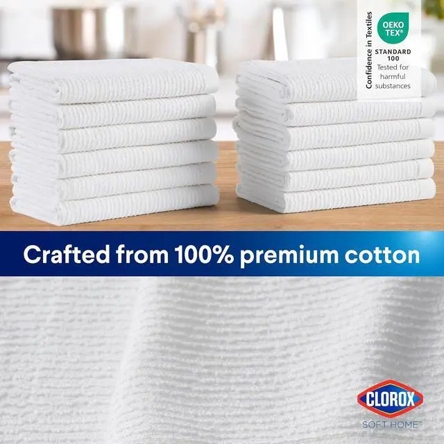 Alt view image 4 of 7 - CLOROX Ribbed Bar Mops - 100% Cotton Quick Dry Extra Large Dishcloths - Absorbent Multipurpose Cleaning Cloths for Restaurants, Kitchen, Bathroom, Hotel - 16" x 19" - White 3 Pack