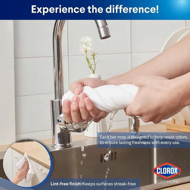 Alt view image 5 of 7 - CLOROX Ribbed Bar Mops - 100% Cotton Quick Dry Extra Large Dishcloths - Absorbent Multipurpose Cleaning Cloths for Restaurants, Kitchen, Bathroom, Hotel - 16" x 19" - White 3 Pack